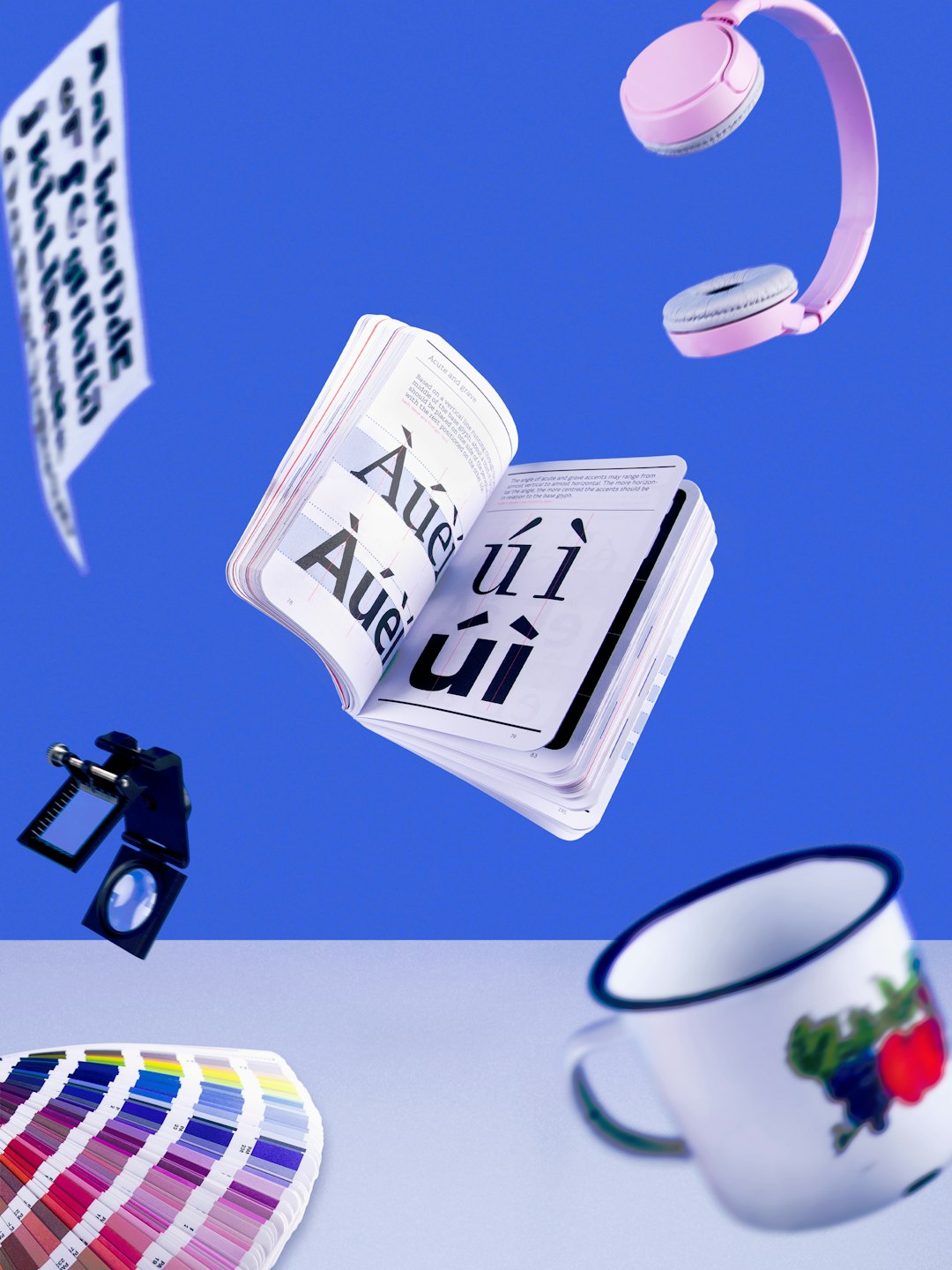 Levitating typography designer workspace